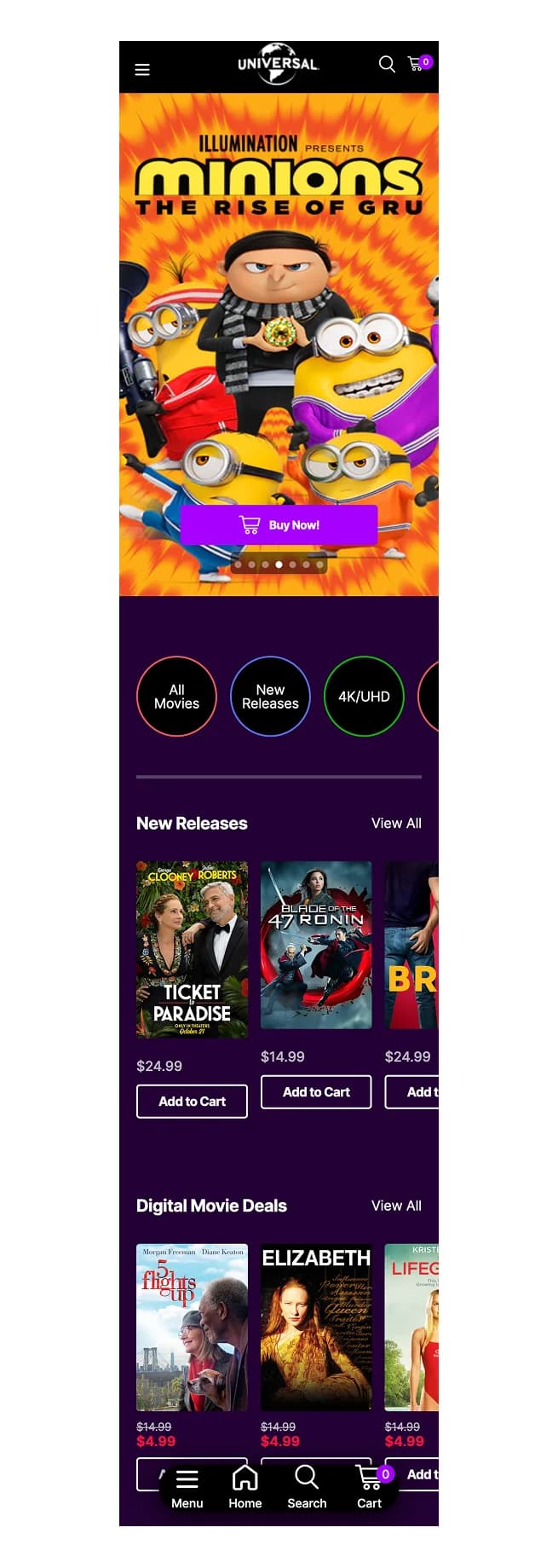 Rediseño del sito de Digital Movie Deals para aumentar compras - Before
